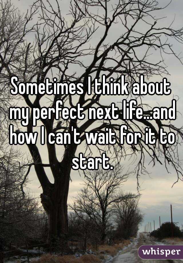 Sometimes I think about my perfect next life...and how I can't wait for it to start.