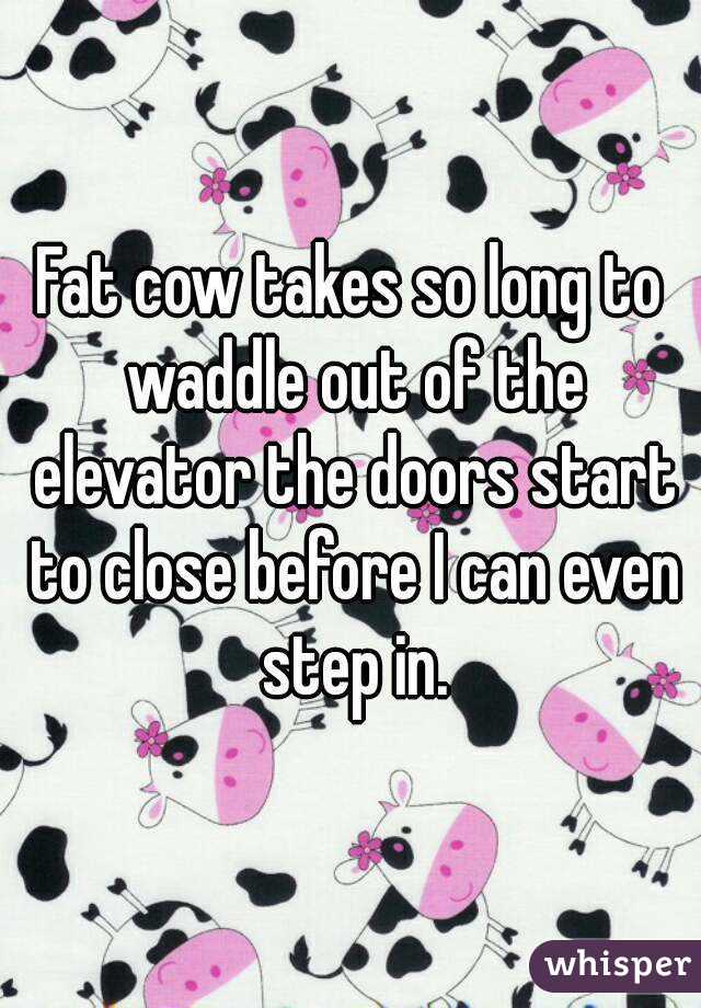 Fat cow takes so long to waddle out of the elevator the doors start to close before I can even step in.