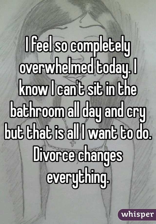 I feel so completely overwhelmed today. I know I can't sit in the bathroom all day and cry but that is all I want to do. Divorce changes everything.