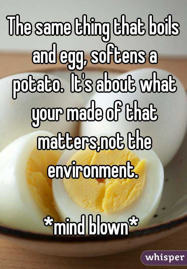 The same thing that boils and egg, softens a potato.  It's about what your made of that matters,not the environment. 

*mind blown* 