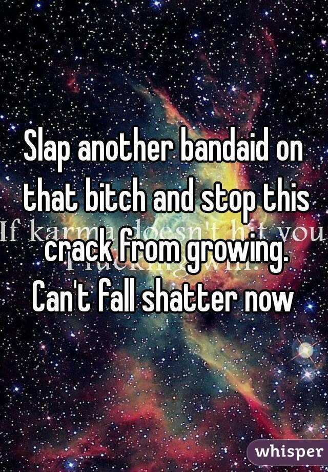 Slap another bandaid on that bitch and stop this crack from growing. Can't fall shatter now 