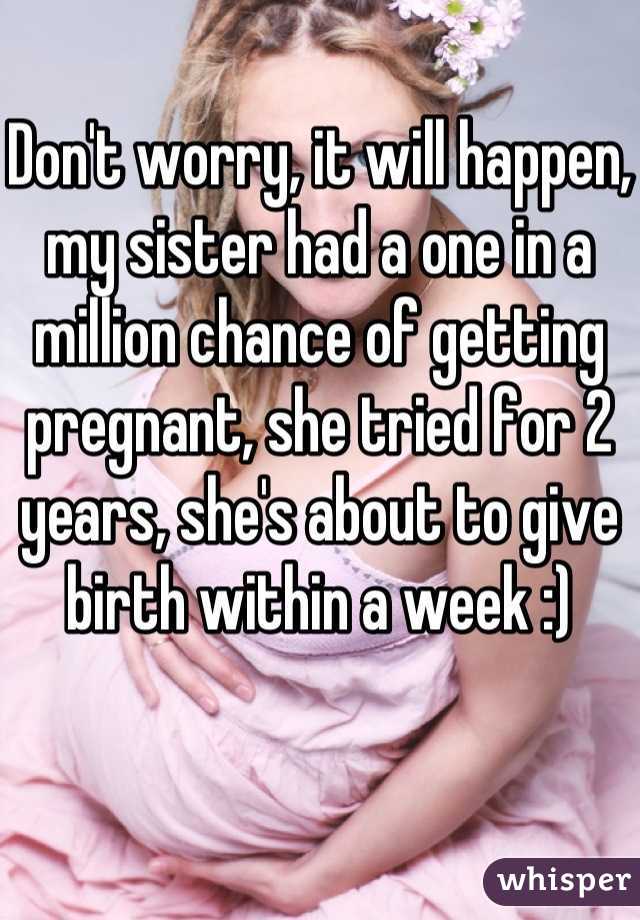 Don't worry, it will happen, my sister had a one in a million chance of getting pregnant, she tried for 2 years, she's about to give birth within a week :)