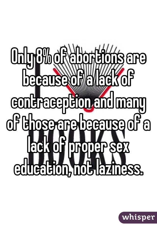 Only 8% of abortions are because of a lack of contraception and many of those are because of a lack of proper sex education, not laziness.