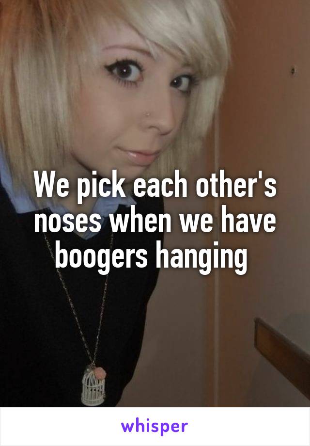 We pick each other's noses when we have boogers hanging 