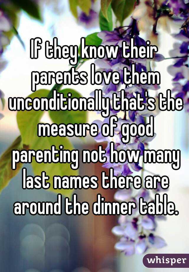 If they know their parents love them unconditionally that's the measure of good parenting not how many last names there are around the dinner table.