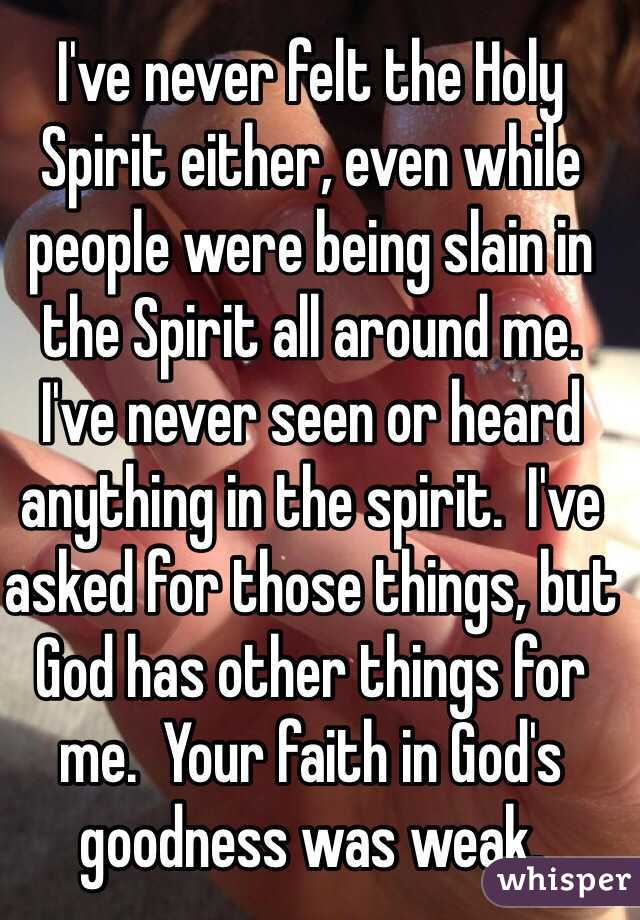 I've never felt the Holy Spirit either, even while people were being slain in the Spirit all around me.
I've never seen or heard anything in the spirit.  I've asked for those things, but God has other things for me.  Your faith in God's goodness was weak.