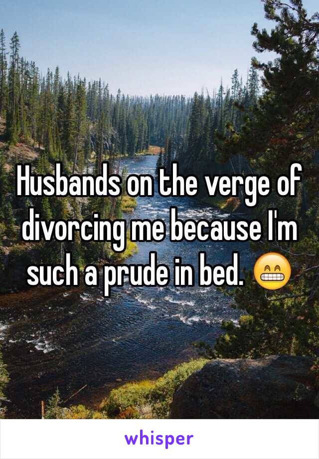 Husbands on the verge of divorcing me because I'm such a prude in bed. 😁