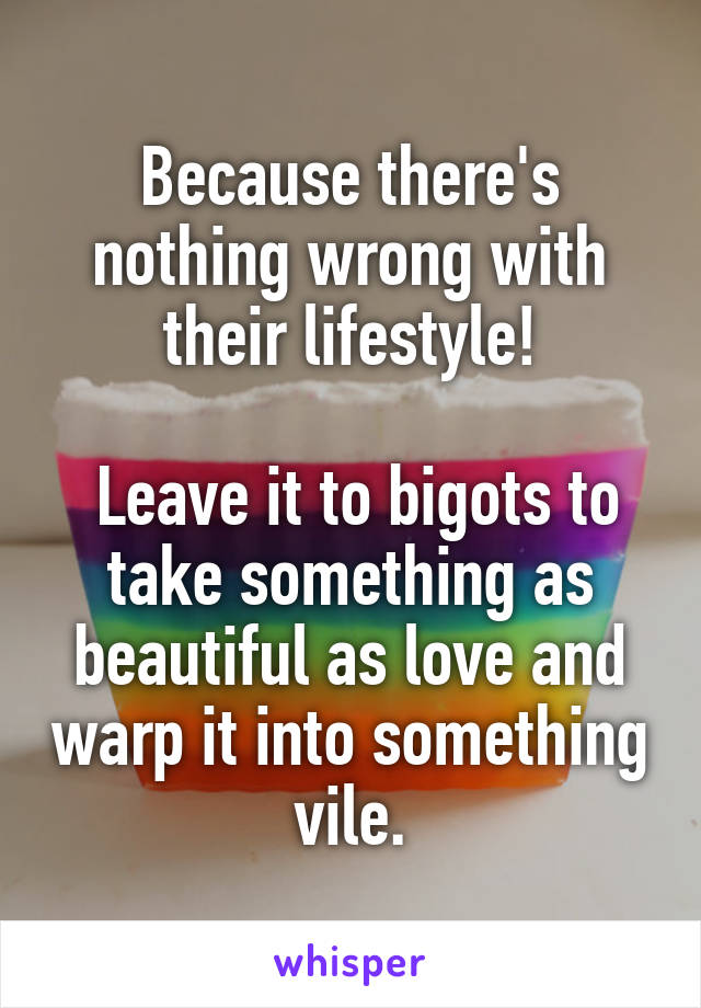 Because there's nothing wrong with their lifestyle!

 Leave it to bigots to take something as beautiful as love and warp it into something vile.