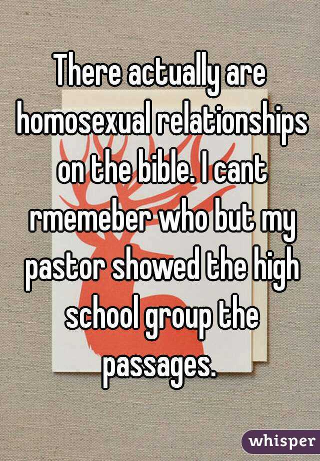 There actually are homosexual relationships on the bible. I cant rmemeber who but my pastor showed the high school group the passages. 