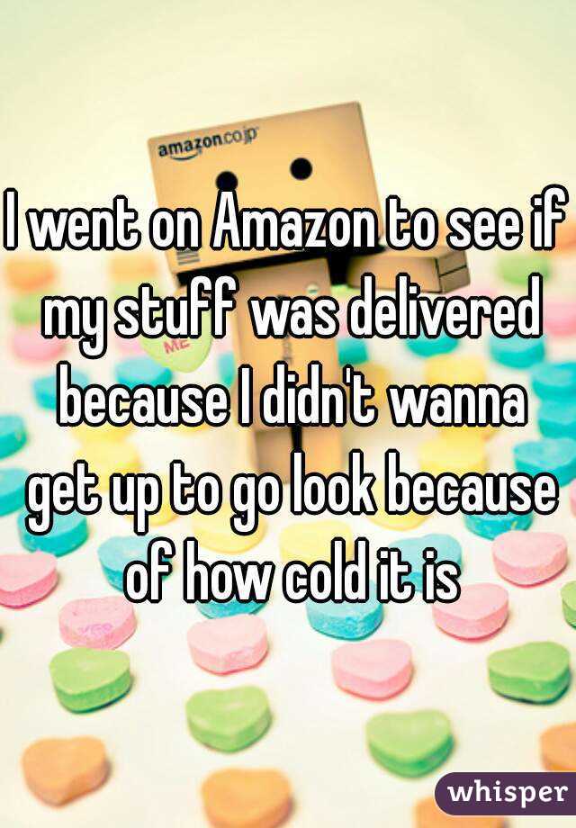 I went on Amazon to see if my stuff was delivered because I didn't wanna get up to go look because of how cold it is