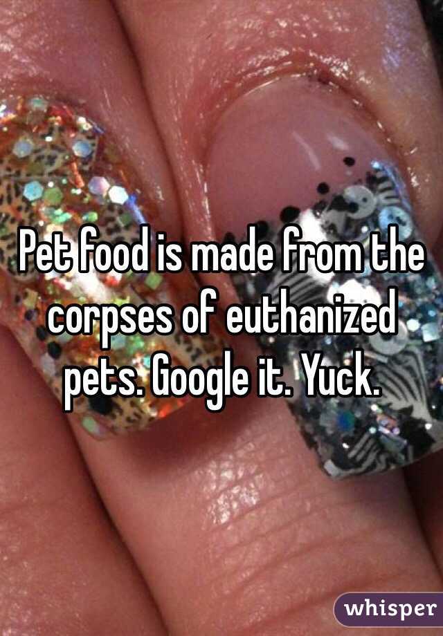 Pet food is made from the corpses of euthanized pets. Google it. Yuck.