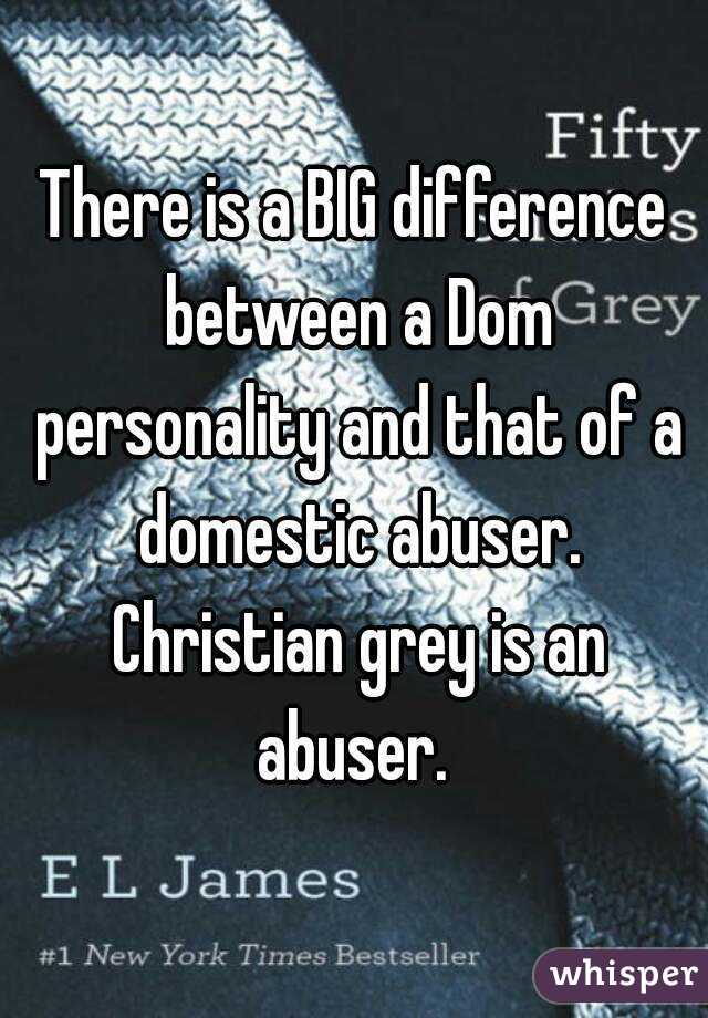There is a BIG difference between a Dom personality and that of a domestic abuser. Christian grey is an abuser. 