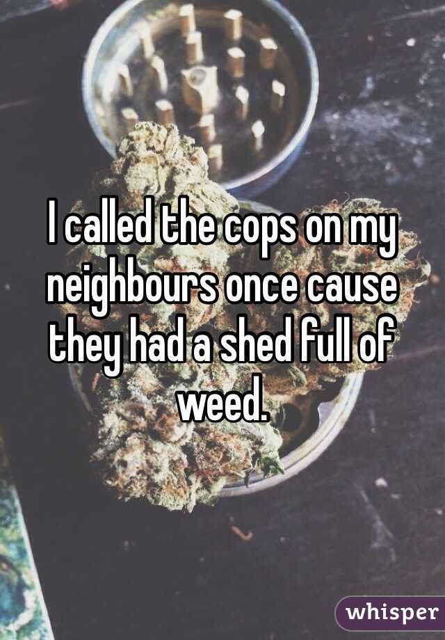 I called the cops on my neighbours once cause they had a shed full of weed.