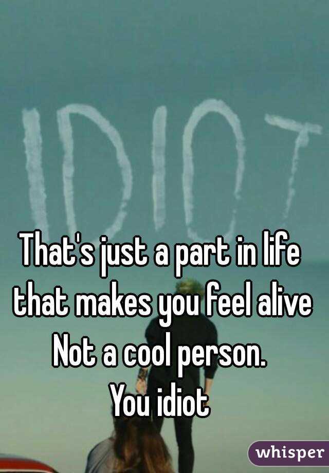 That's just a part in life that makes you feel alive
Not a cool person.
You idiot
