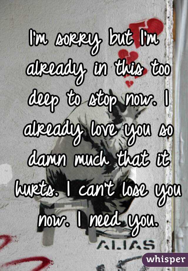 I'm sorry but I'm already in this too deep to stop now. I already love you so damn much that it hurts. I can't lose you now. I need you.