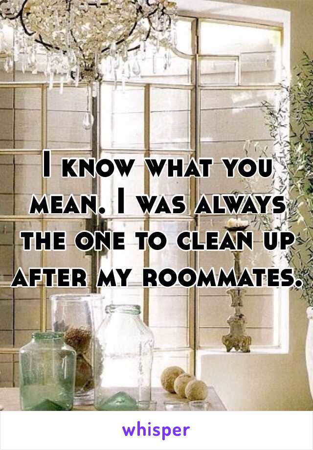 I know what you mean. I was always the one to clean up after my roommates. 