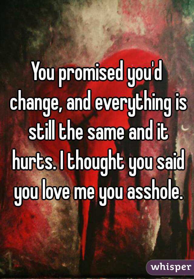 You promised you'd change, and everything is still the same and it hurts. I thought you said you love me you asshole.