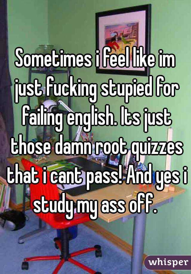 Sometimes i feel like im just fucking stupied for failing english. Its just those damn root quizzes that i cant pass! And yes i study my ass off. 