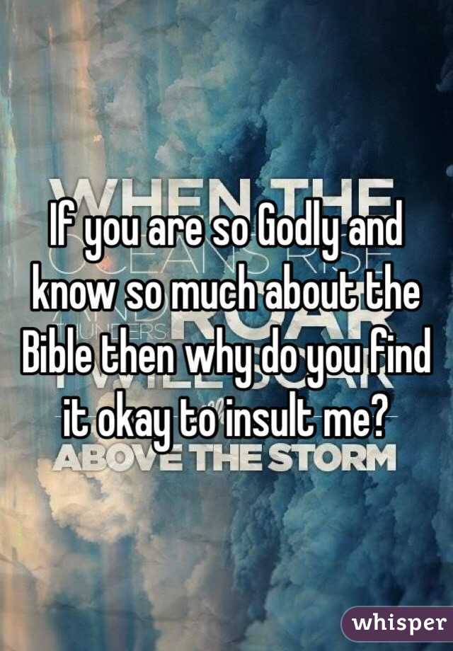 If you are so Godly and know so much about the Bible then why do you find it okay to insult me?