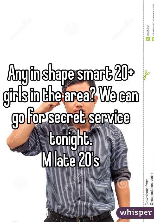 Any in shape smart 20+ girls in the area? We can go for secret service tonight. 
M late 20's