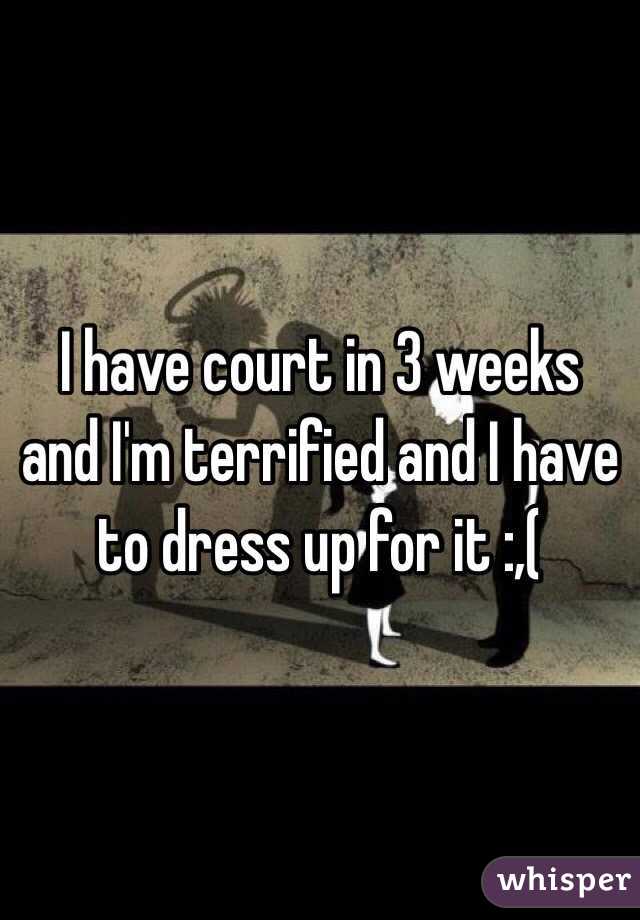 I have court in 3 weeks and I'm terrified and I have to dress up for it :,(