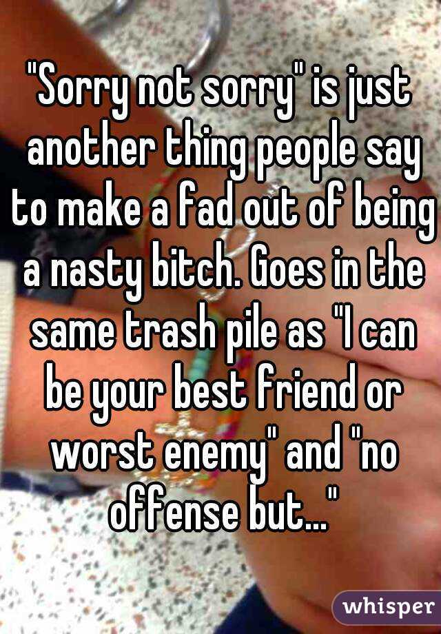 "Sorry not sorry" is just another thing people say to make a fad out of being a nasty bitch. Goes in the same trash pile as "I can be your best friend or worst enemy" and "no offense but..."