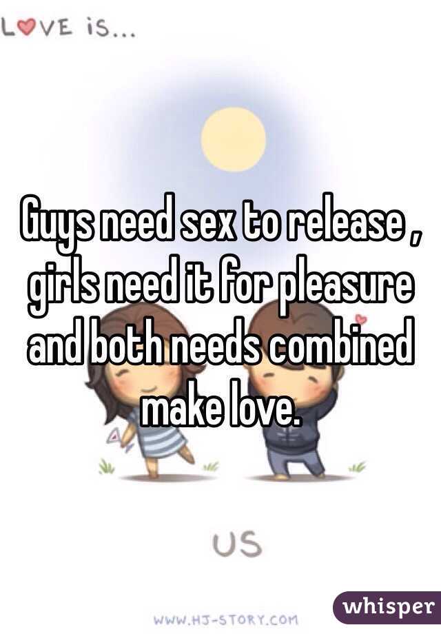 Guys need sex to release , girls need it for pleasure and both needs combined make love.