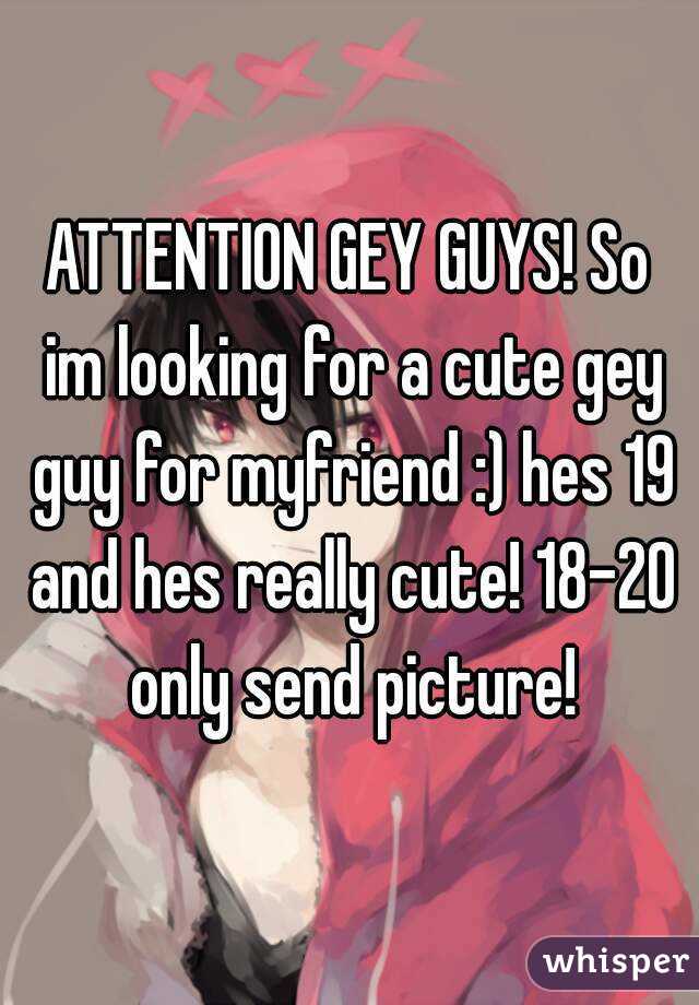 ATTENTION GEY GUYS! So im looking for a cute gey guy for myfriend :) hes 19 and hes really cute! 18-20 only send picture!