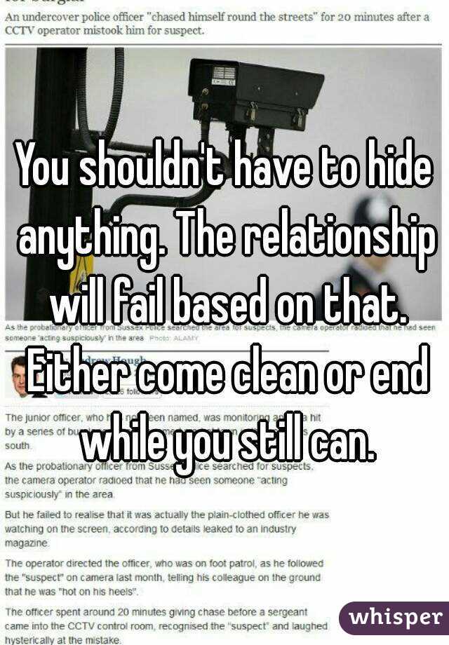 You shouldn't have to hide anything. The relationship will fail based on that. Either come clean or end while you still can.