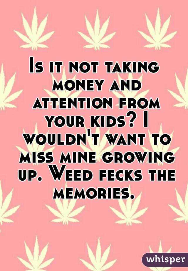 Is it not taking money and attention from your kids? I wouldn't want to miss mine growing up. Weed fecks the memories. 