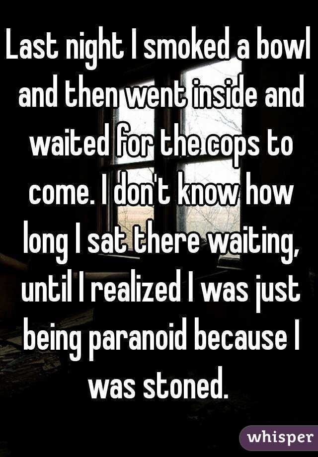 Last night I smoked a bowl and then went inside and waited for the cops to come. I don't know how long I sat there waiting, until I realized I was just being paranoid because I was stoned. 