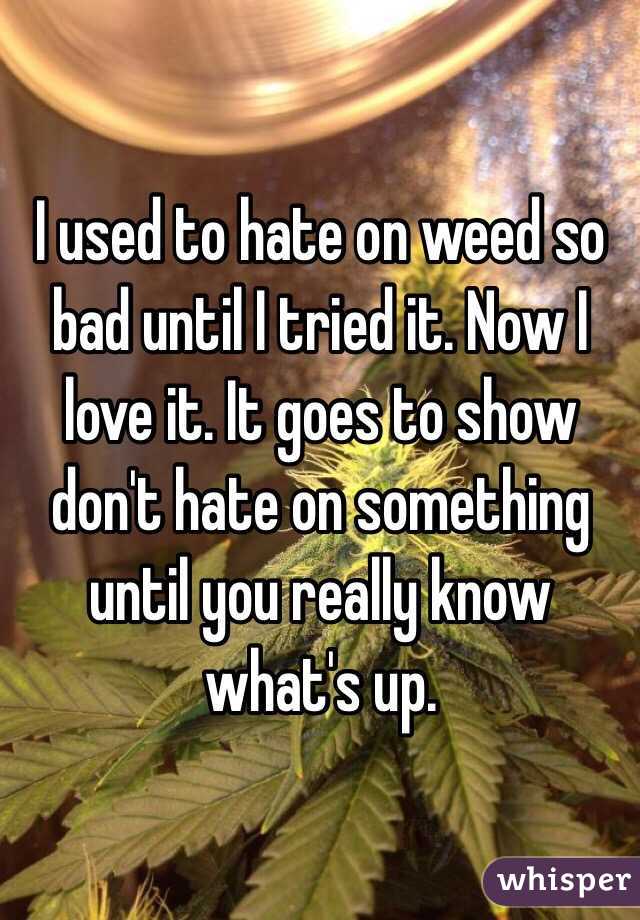 I used to hate on weed so bad until I tried it. Now I love it. It goes to show don't hate on something until you really know what's up.
