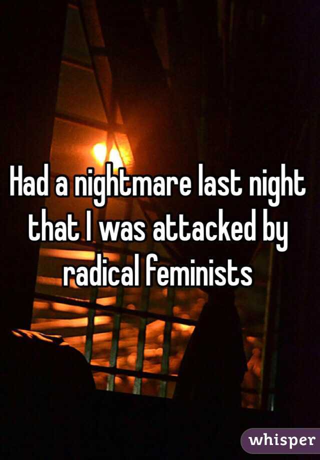 Had a nightmare last night that I was attacked by radical feminists