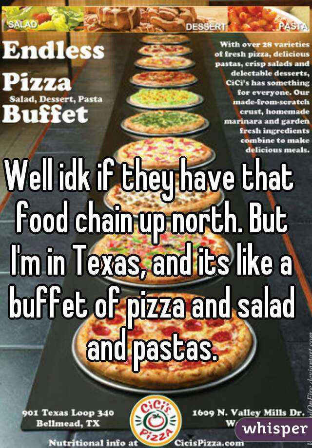 Well idk if they have that food chain up north. But I'm in Texas, and its like a buffet of pizza and salad and pastas.