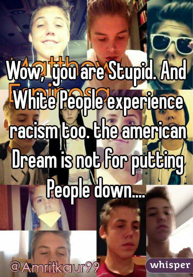 Wow,  you are Stupid. And White People experience racism too. the american Dream is not for putting People down.... 