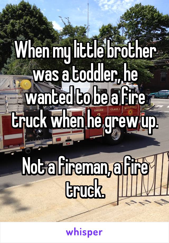 When my little brother was a toddler, he wanted to be a fire truck when he grew up.

Not a fireman, a fire truck.