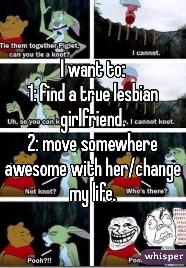 I want to: 
1: find a true lesbian girlfriend.
2: move somewhere awesome with her/change my life. 