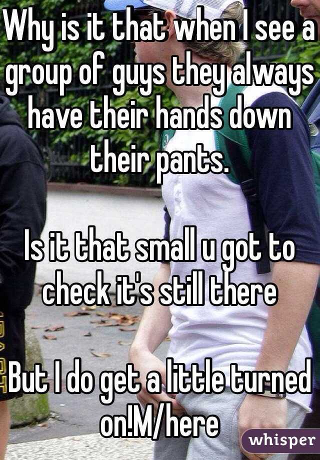Why is it that when I see a group of guys they always have their hands down their pants. 

Is it that small u got to check it's still there 

But I do get a little turned on!M/here
