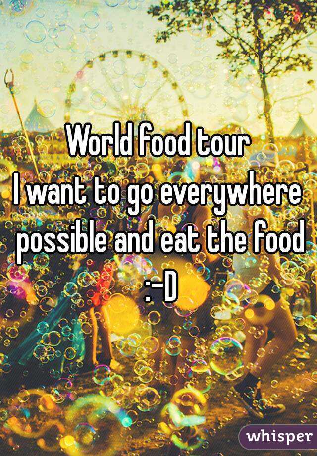 World food tour
I want to go everywhere possible and eat the food :-D