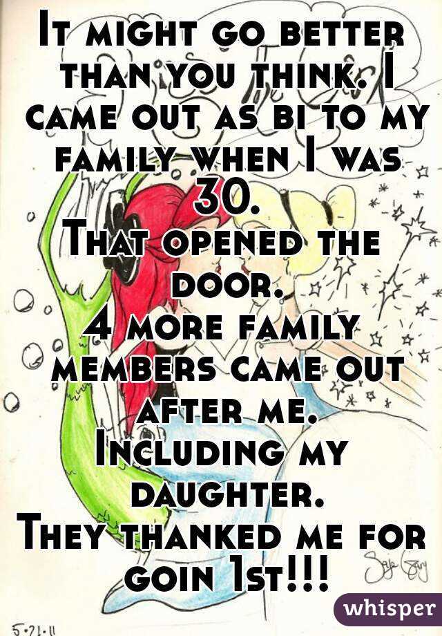 It might go better than you think. I came out as bi to my family when I was 30.
That opened the door.
4 more family members came out after me.
Including my daughter.
They thanked me for goin 1st!!!
