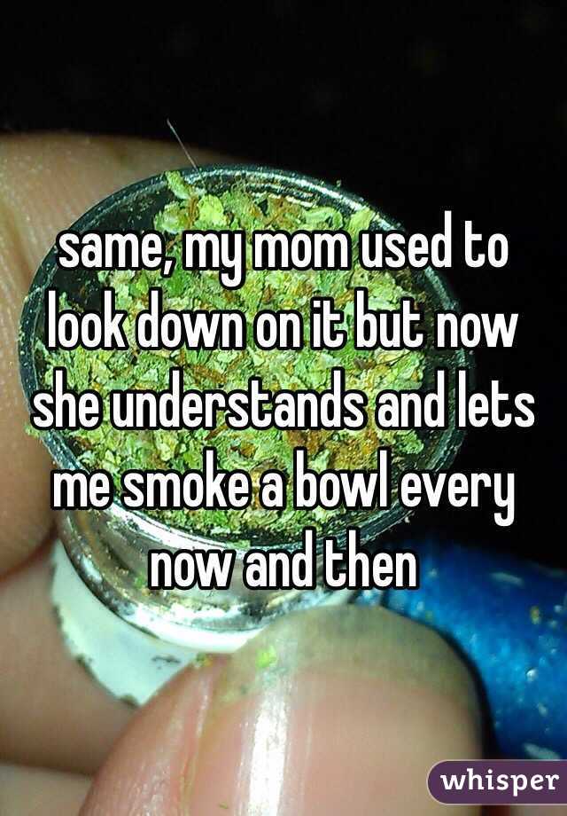 same, my mom used to look down on it but now she understands and lets me smoke a bowl every now and then 