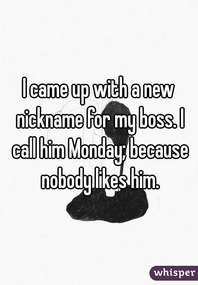 I came up with a new nickname for my boss. I call him Monday; because nobody likes him.
