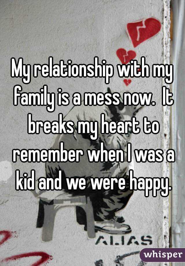 My relationship with my family is a mess now.  It breaks my heart to remember when I was a kid and we were happy.