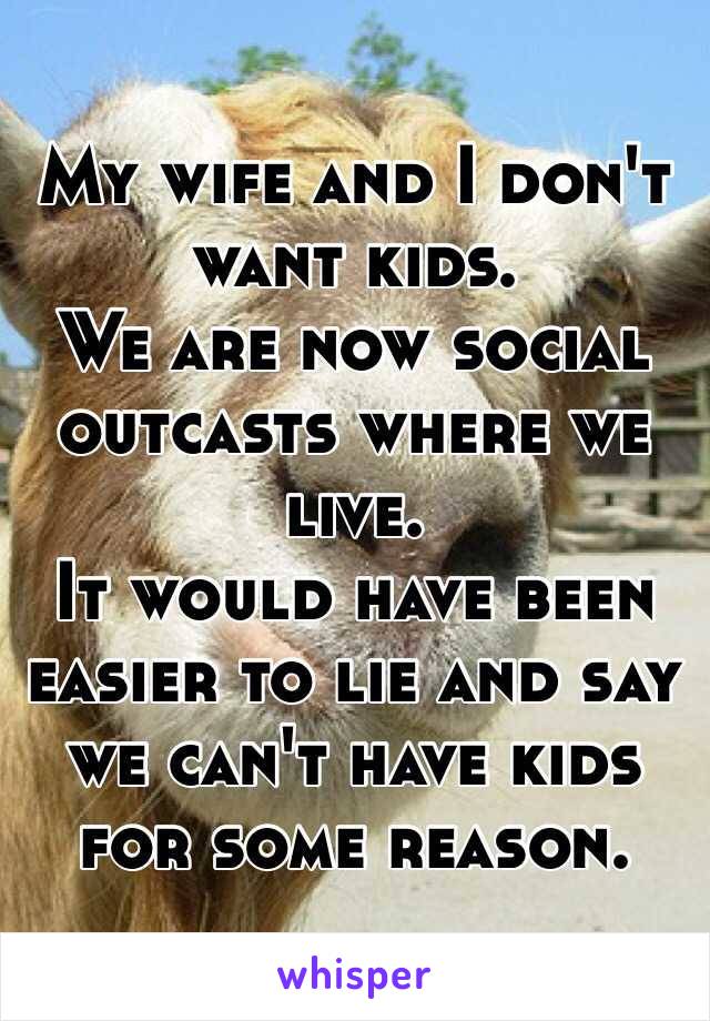 My wife and I don't want kids. 
We are now social outcasts where we live. 
It would have been easier to lie and say we can't have kids for some reason. 