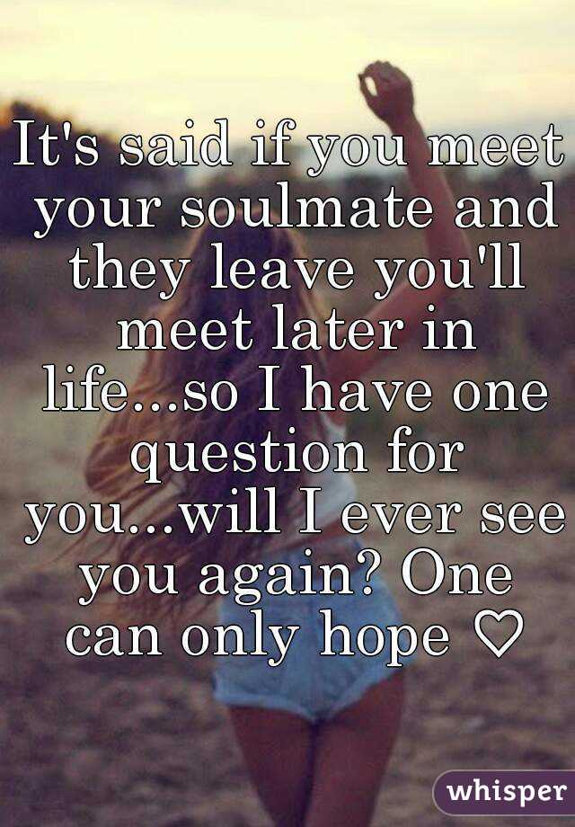 It's said if you meet your soulmate and they leave you'll meet later in life...so I have one question for you...will I ever see you again? One can only hope ♡