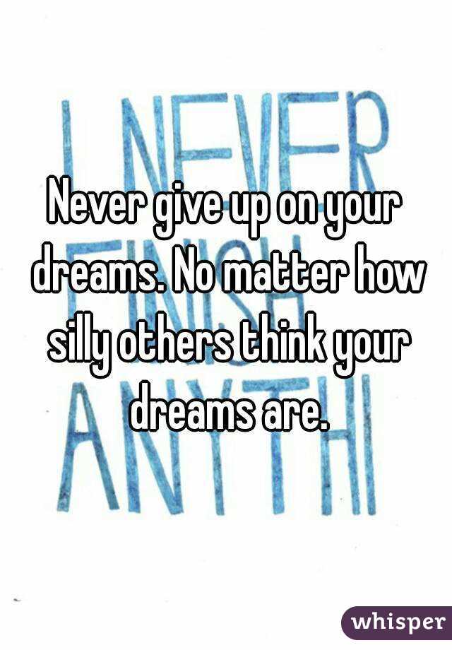 Never give up on your dreams. No matter how silly others think your dreams are.