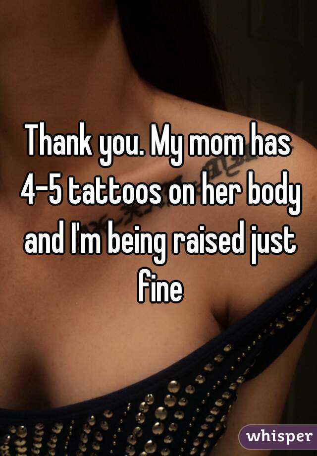 Thank you. My mom has 4-5 tattoos on her body and I'm being raised just fine
