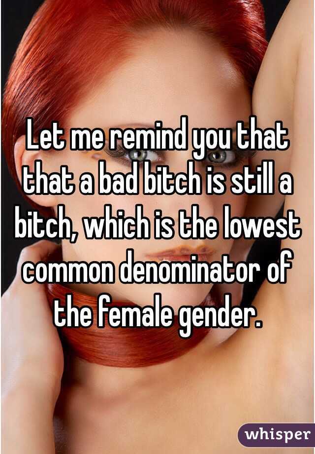 Let me remind you that that a bad bitch is still a bitch, which is the lowest common denominator of the female gender. 