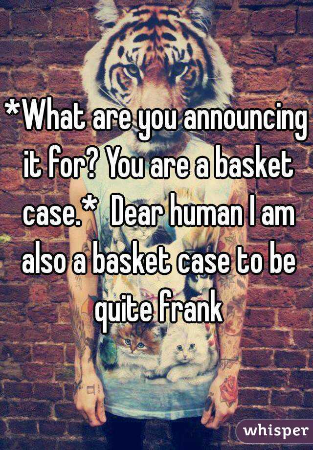 *What are you announcing it for? You are a basket case.*  Dear human I am also a basket case to be quite frank