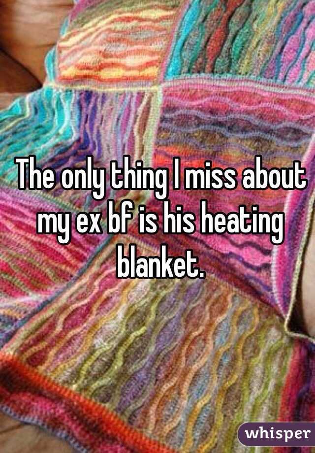 The only thing I miss about my ex bf is his heating blanket. 